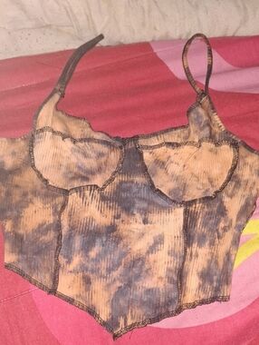 SHEIN Orange & Black Tie-Dye Ribbed Crop Cami with Cups